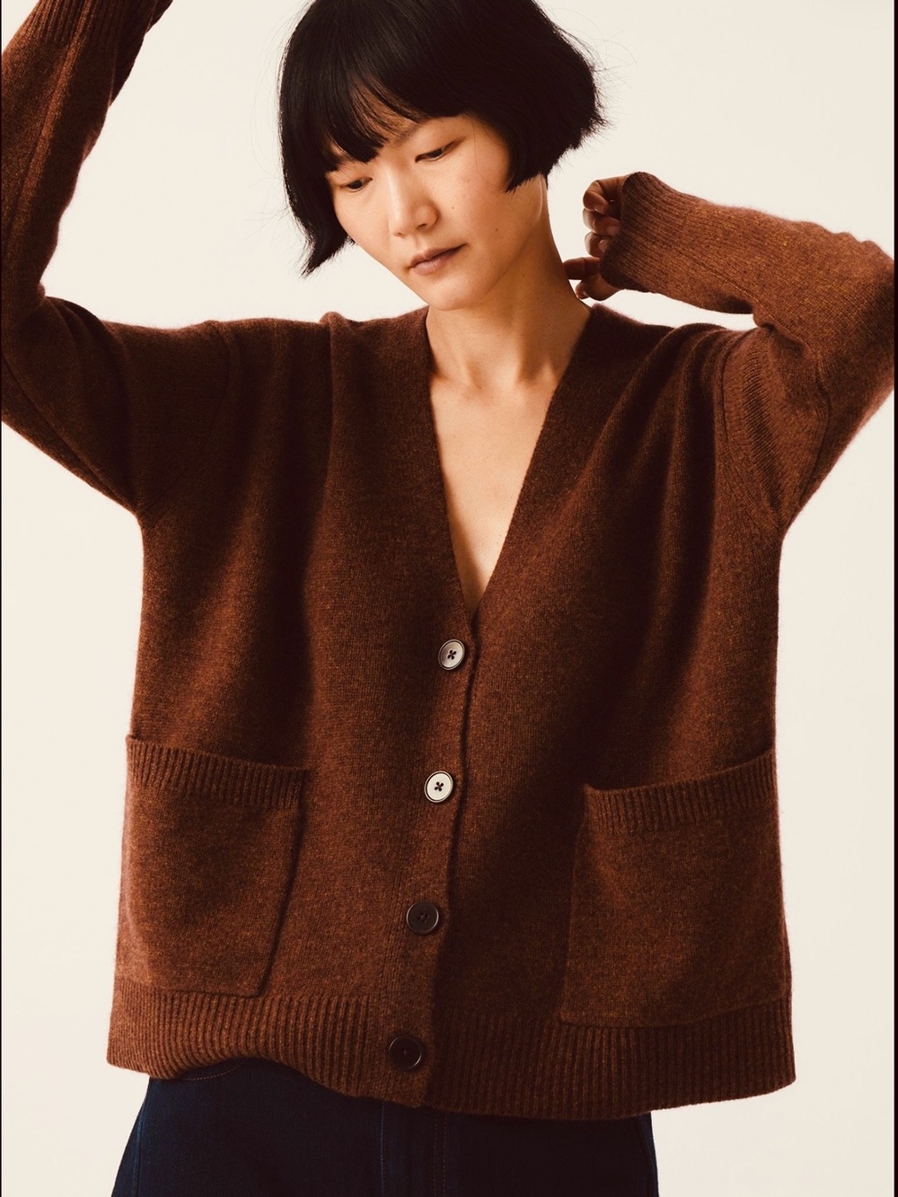 Toast Ffion Wool Cashmere Boxy Cardigan Sweater Pecan Brown Sz XXS